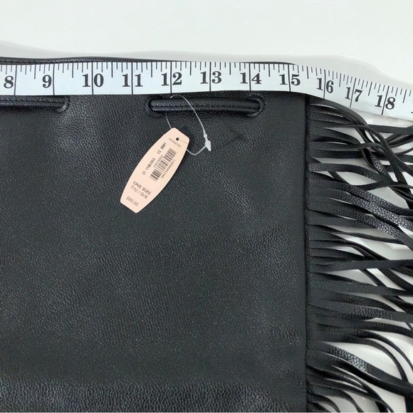 Victoria Secret Black Fringe Faux Pebble Leather Backpack Carry All Backpack NWT main image 12